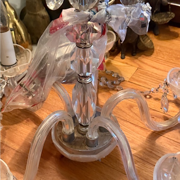 Antique five glass arm crystal chandelier, with prisms - Picture 3 of 13